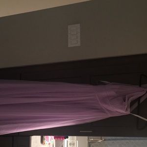 Floor length lilac JJs house bridesmaid dress